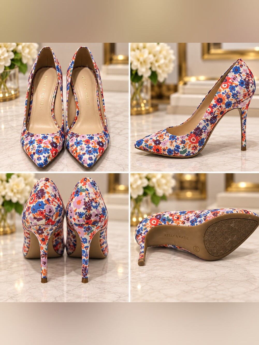 Kelly & Katie Multicolor Floral Pointed-Toe Heels – Size 8.5M